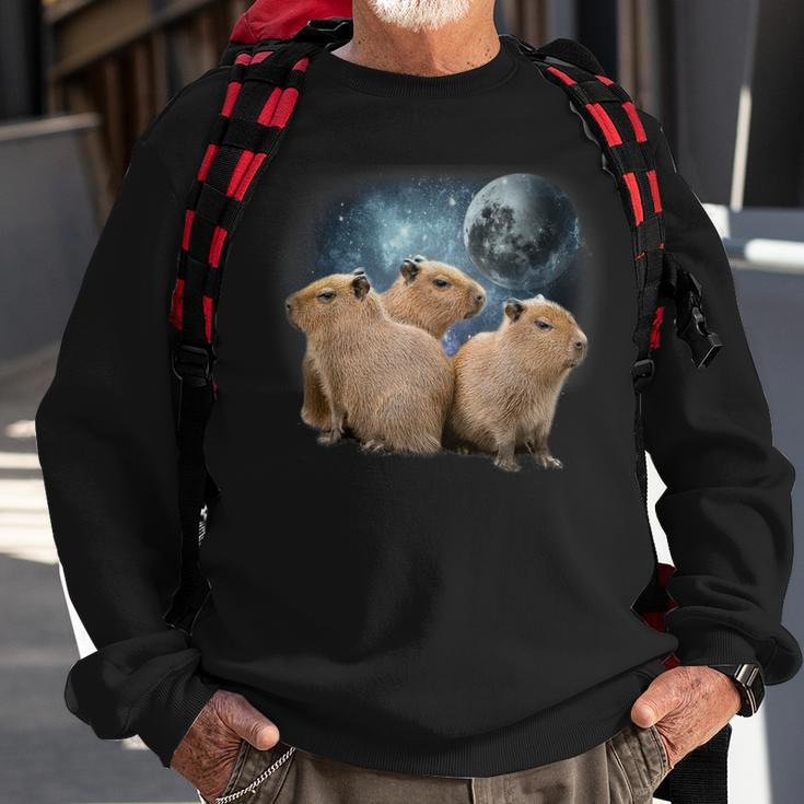 Three Capybaras And Moon Funny Capybara Humor Parody Sweatshirt Gifts for Old Men