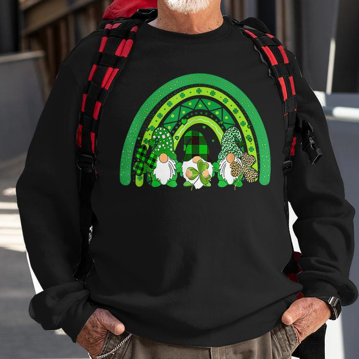 Three Gnomes Holding Shamrock Leopard Plaid St Patricks Day V3 Sweatshirt Gifts for Old Men