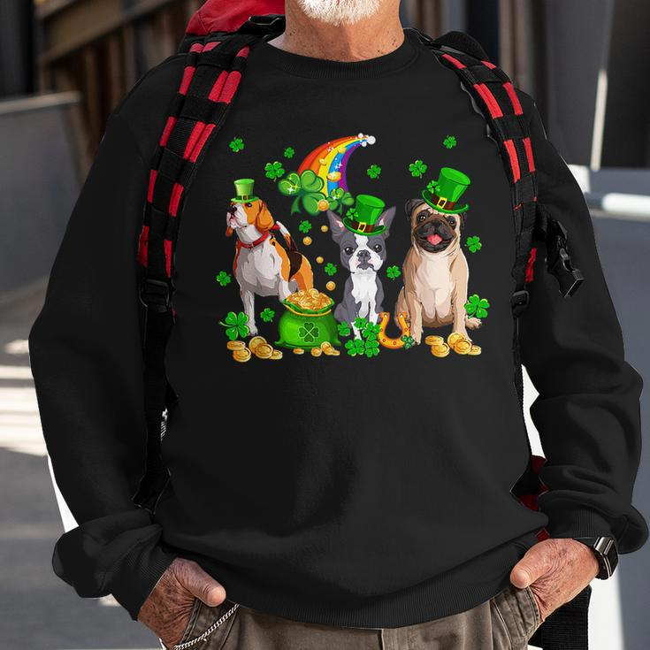Three St Patricks Day Dogs Beagle Pug French Bulldog Lover Sweatshirt Gifts for Old Men