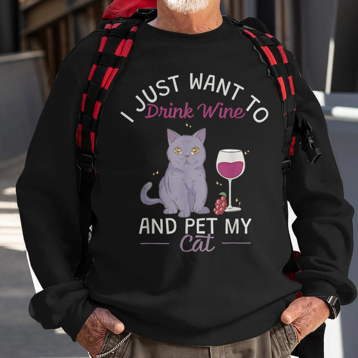 Trinke Wein Und Streichle Meine Katze Sweatshirt Geschenke für alte Männer