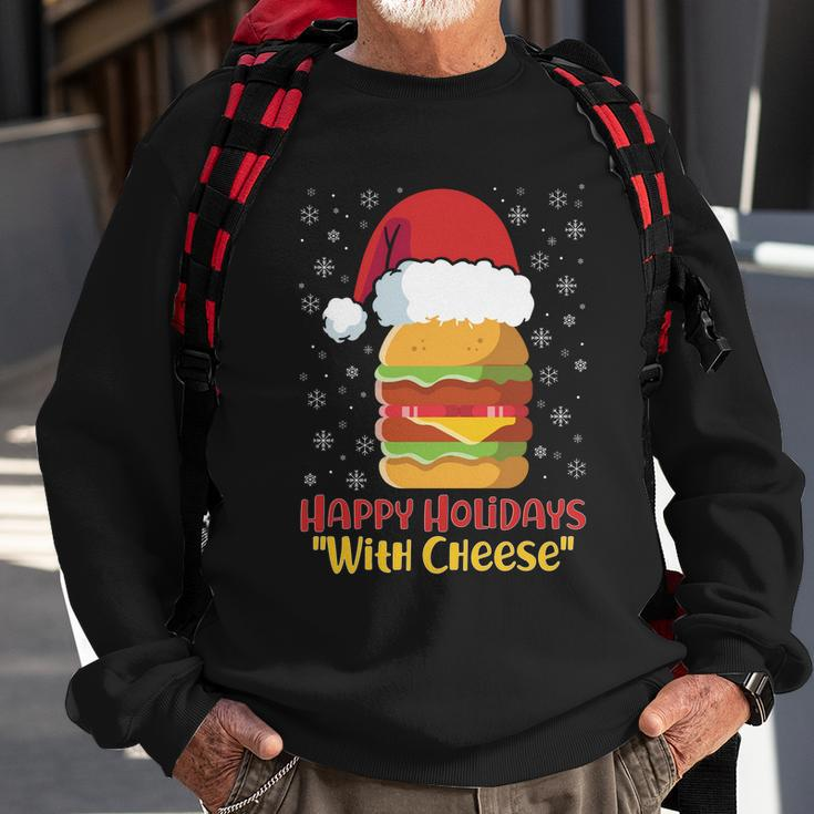 Ugly Christmas Sweater Burger Happy Holidays With Cheese V10 Sweatshirt Gifts for Old Men