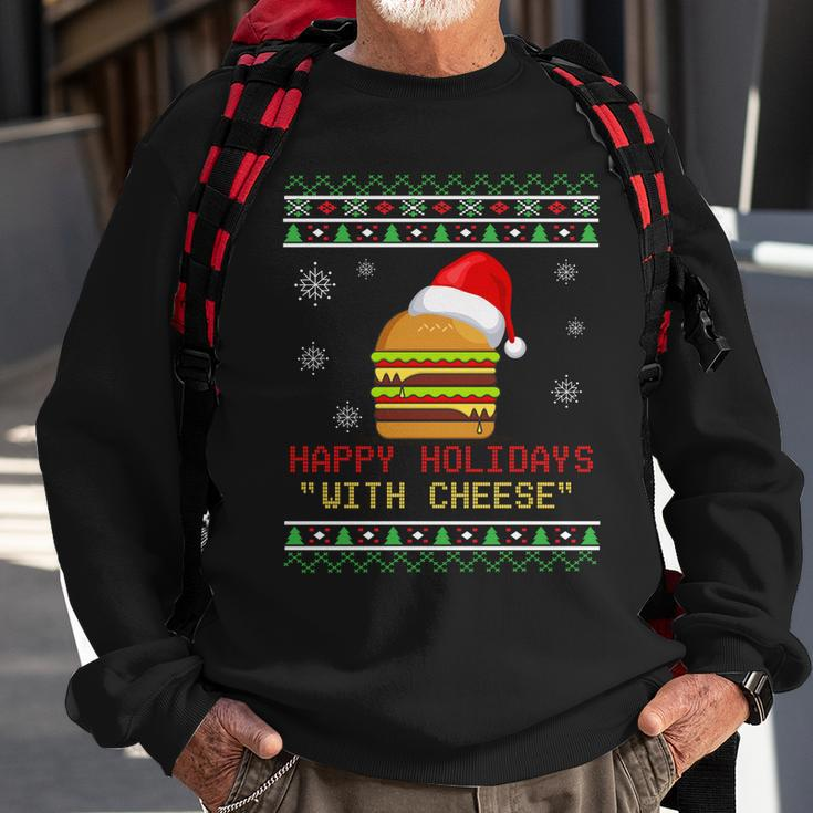 Ugly Christmas Sweater Burger Happy Holidays With Cheese V13 Sweatshirt Gifts for Old Men