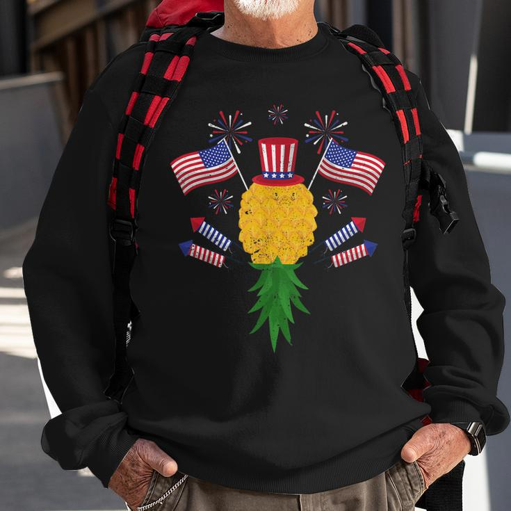 Upside Down Pineapple Swinger Power 4Th Of July Us Flag Sweatshirt Gifts for Old Men
