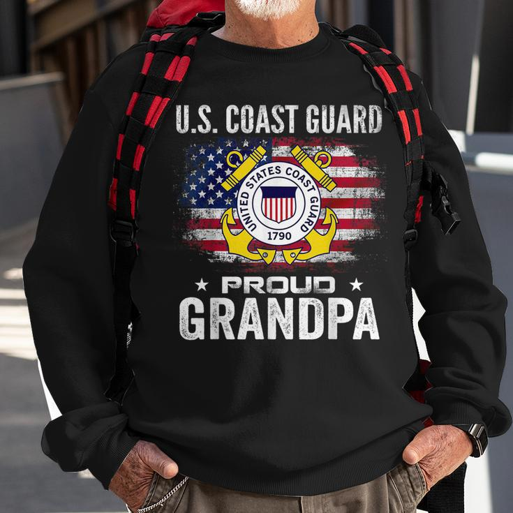 US Coast Guard Proud Grandpa With American Flag Gift Sweatshirt Gifts for Old Men