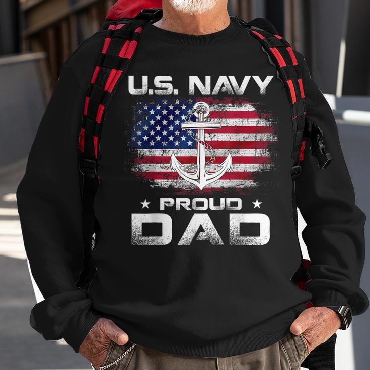 US Navy Proud Dad With American Flag Gift Veteran Day Sweatshirt Gifts for Old Men