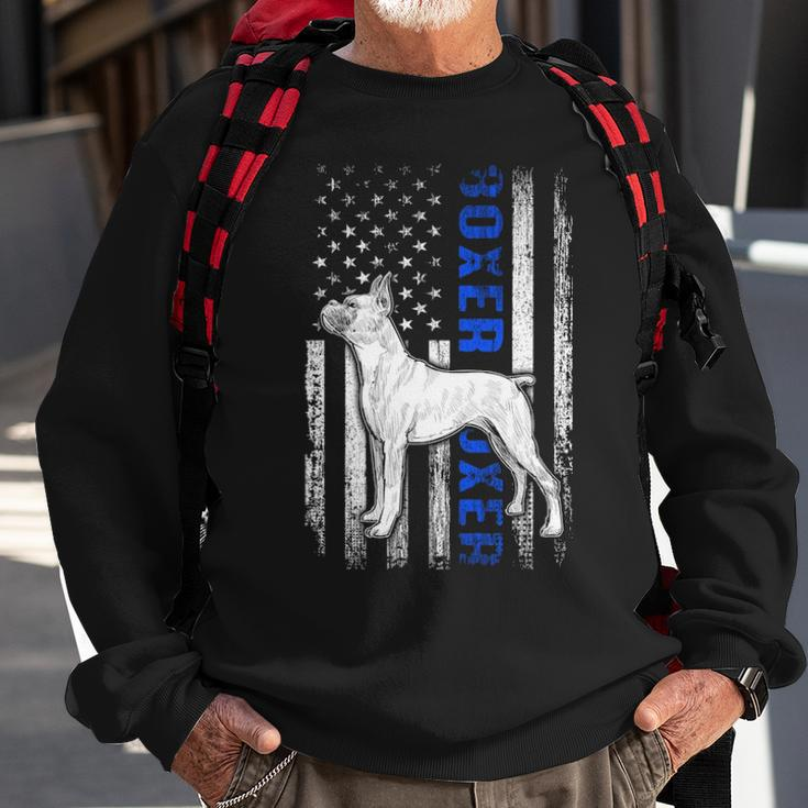 Usa Flag Clothing Police Boxer Dog Dad Gifts Thin Blue Line Sweatshirt Gifts for Old Men