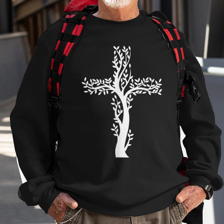 Vintage Faith Cross Tree Christian Roots Religious Christ Sweatshirt Gifts for Old Men