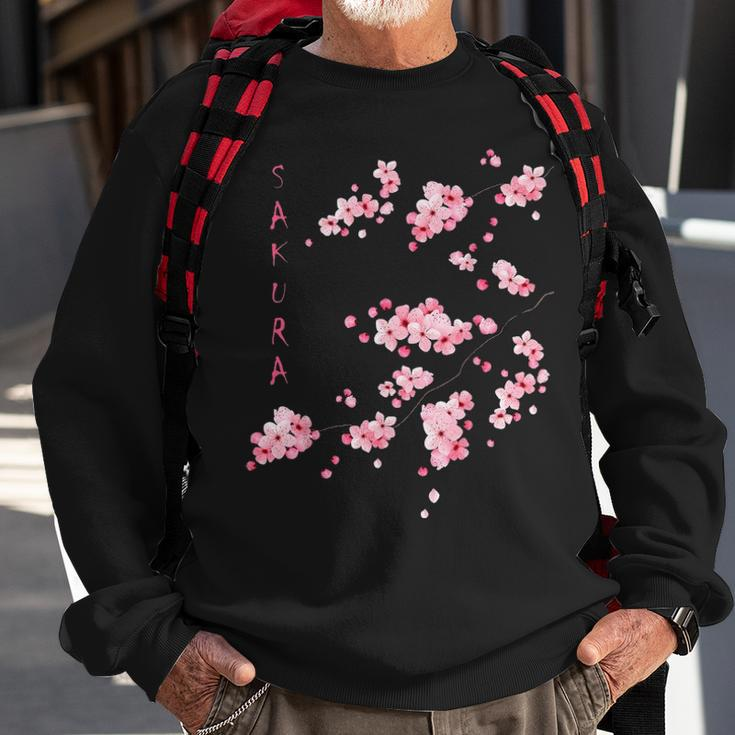 Vintage Sakura Cherry Blossom Japanese Graphical Art Sweatshirt Gifts for Old Men