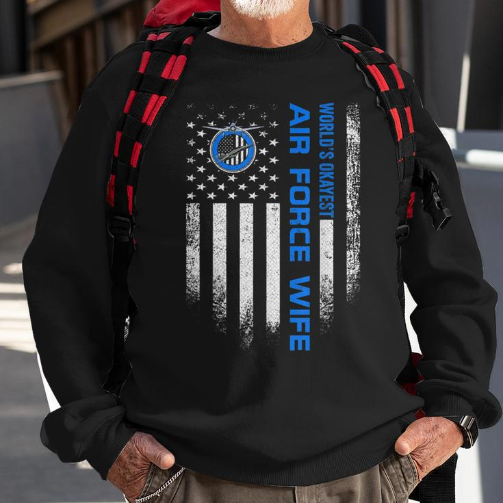 Vintage Usa American Flag Worlds Okayest Us Air Force Wife Men Women Sweatshirt Graphic Print Unisex Gifts for Old Men
