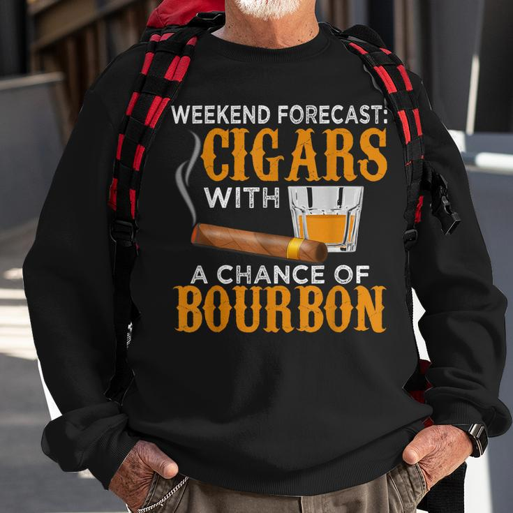 Weekend Forecast Cigars Chance Of Bourbon Cigar Gift For Dad Sweatshirt Gifts for Old Men