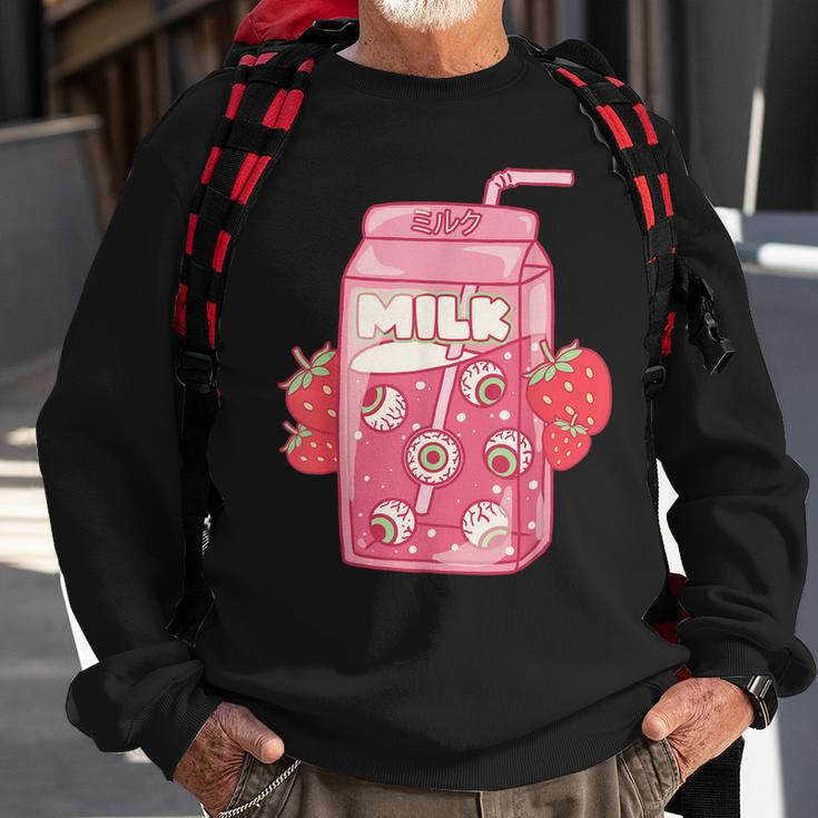 Weirdcore Aesthetic Kawaii Strawberry Milk Carton Eyeballs Sweatshirt Gifts for Old Men