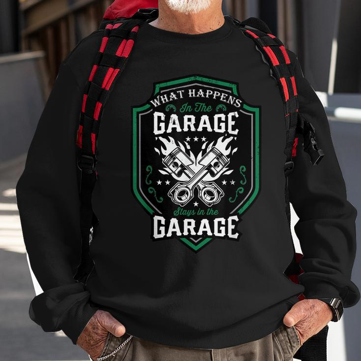 What Happens In The Garage Stays In The Garage Cool Car Guys Sweatshirt Gifts for Old Men