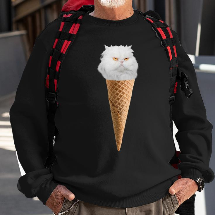 White Fluffy Cat Sitting In The Ice Cream Cone Sweatshirt Gifts for Old Men