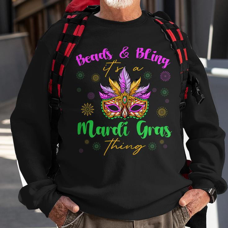 Womens Beads & Bling Its A Mardi Gras Thing Feather Mask Outfit Men Women Sweatshirt Graphic Print Unisex Gifts for Old Men