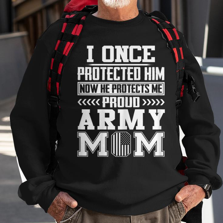 Womens I Once Protected Him Now He Protects Me Proud Army Mom Men Women Sweatshirt Graphic Print Unisex Gifts for Old Men