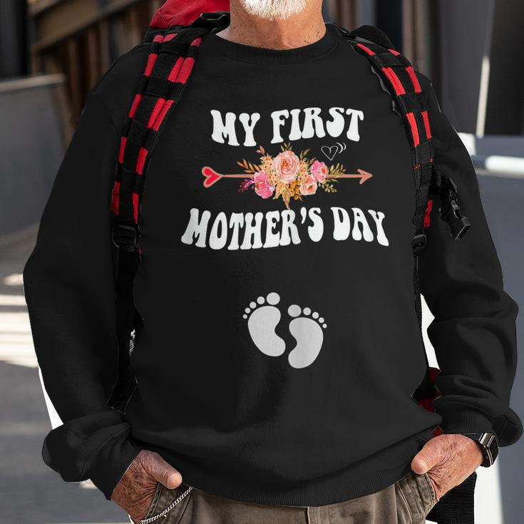 Womens My First Mothers Day Pregnancy Announcement New Mom 2023 Sweatshirt Gifts for Old Men