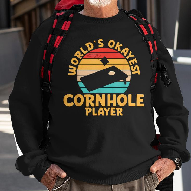 World Okayest Cornhole Player Funny Cornhole Sweatshirt Gifts for Old Men