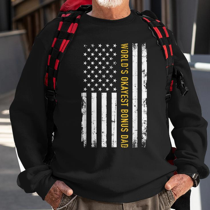 Worlds Okayest Bonus Dad Us American Vintage Flag Sweatshirt Gifts for Old Men