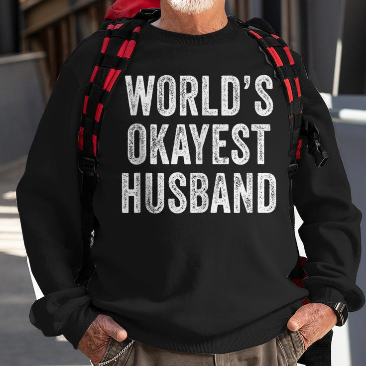 Worlds Okayest Husband Fathers Day Dad Distressed Vintage Sweatshirt Gifts for Old Men