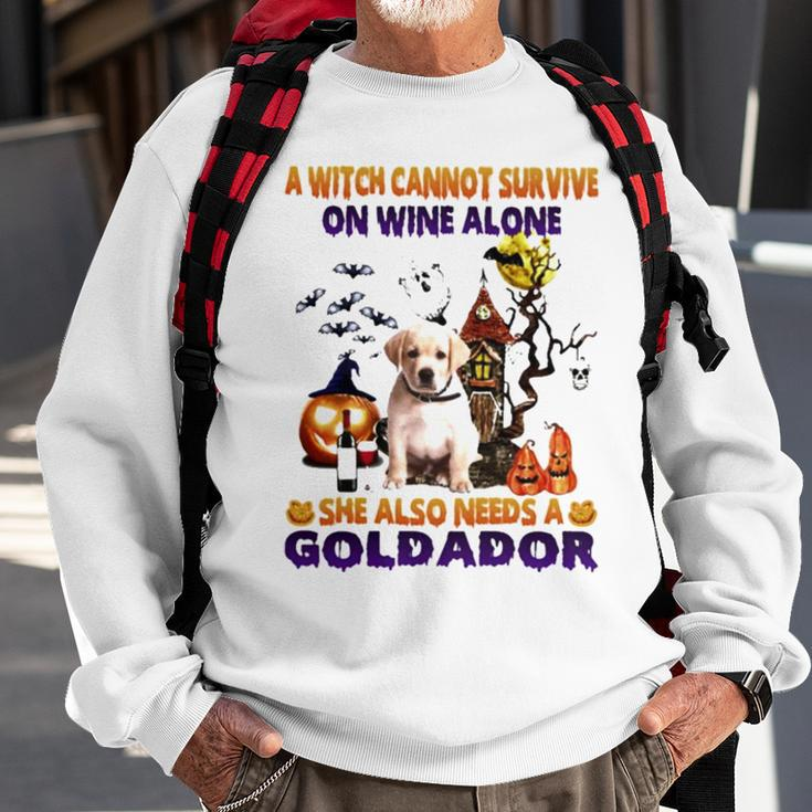 A Witch Cannot Survive On Wine Alone She Also Needs A Yellow Goldador Halloween Sweatshirt Gifts for Old Men