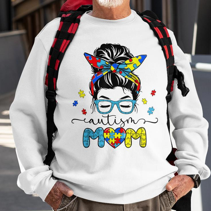 Autism Mom Messy Bun Sunglasses Bandana Autism Awareness Sweatshirt Gifts for Old Men