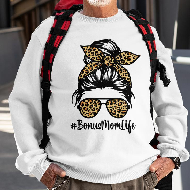 Bonus Mom Life Leopard Messy Bun Stepmom Mothers Day Sweatshirt Gifts for Old Men