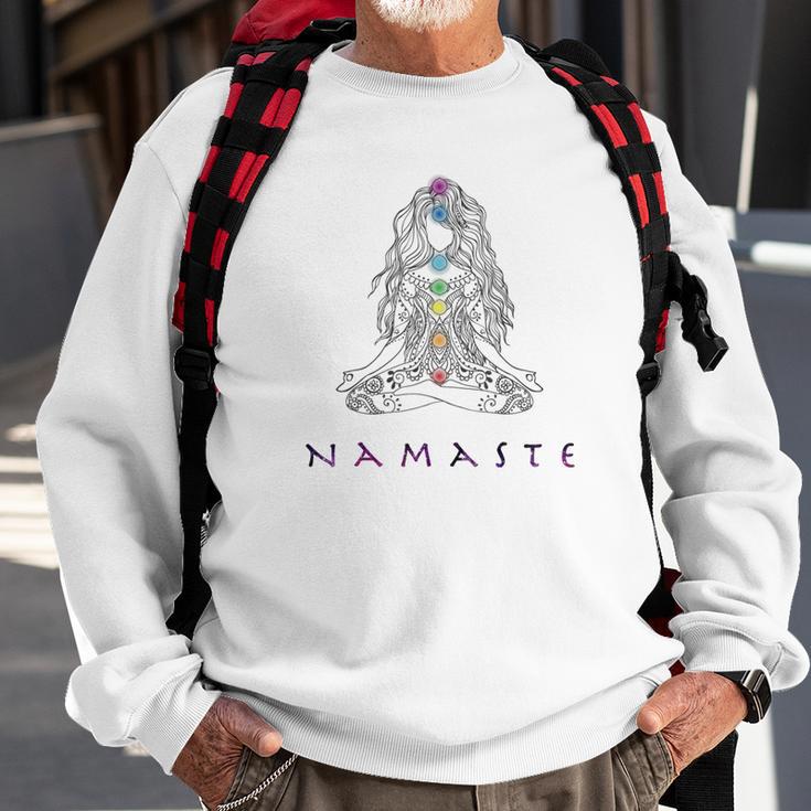 Chakra Meditation Herren Sweatshirt mit Namaste-Schriftzug, Spirituelles Design Geschenke für alte Männer