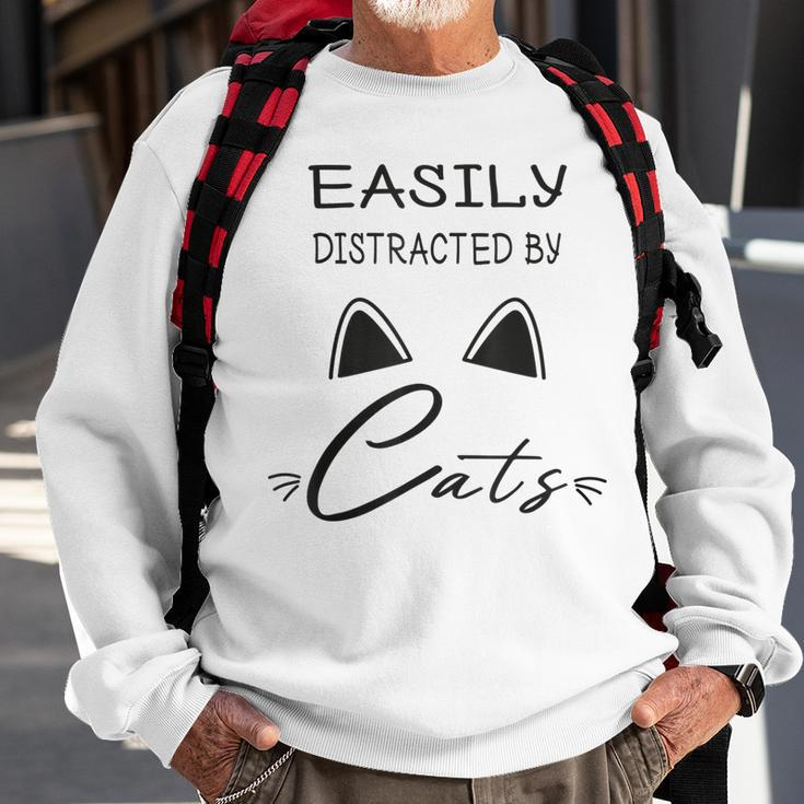 Easily Distracted By Cats Funny Cat Sweatshirt Gifts for Old Men
