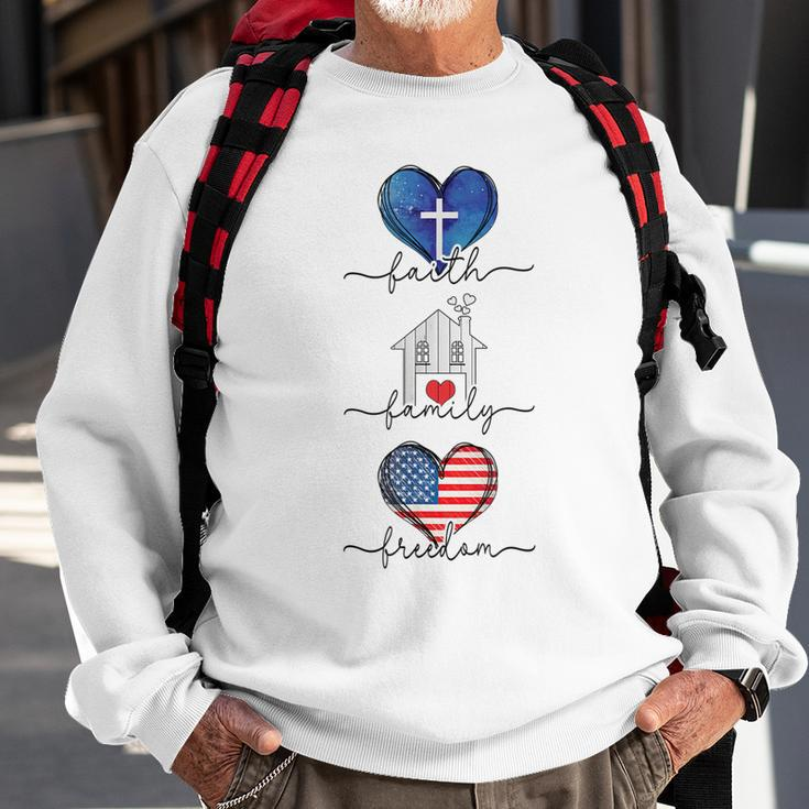 Faith Family Freedom Hearts - 4Th Of July Patriotic Flag Sweatshirt Gifts for Old Men