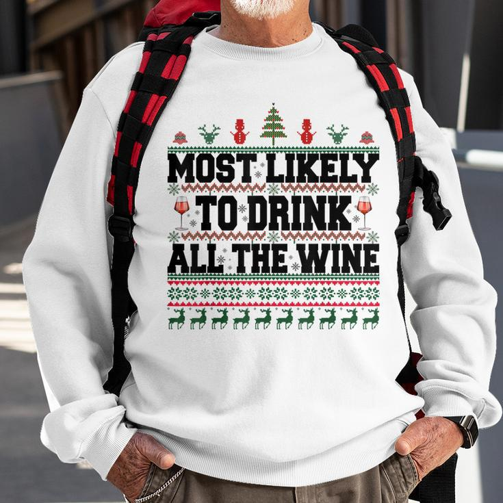Familien-Weihnachts-Sweatshirt: Wer trinkt den Wein? Lustiges Design Geschenke für alte Männer