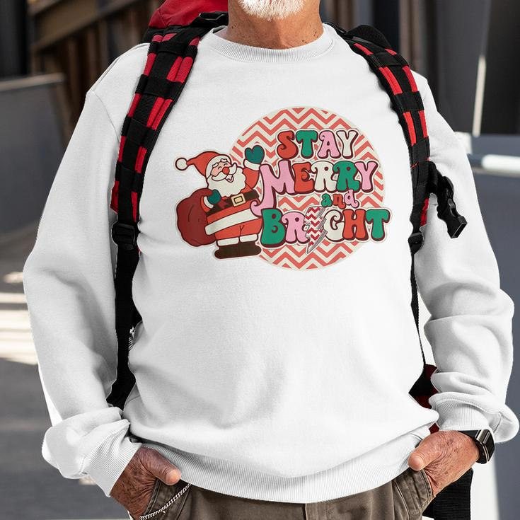 Groovy Stay Merry And Bright Lightning Bolt Santa Christmas Men Women Sweatshirt Graphic Print Unisex Gifts for Old Men