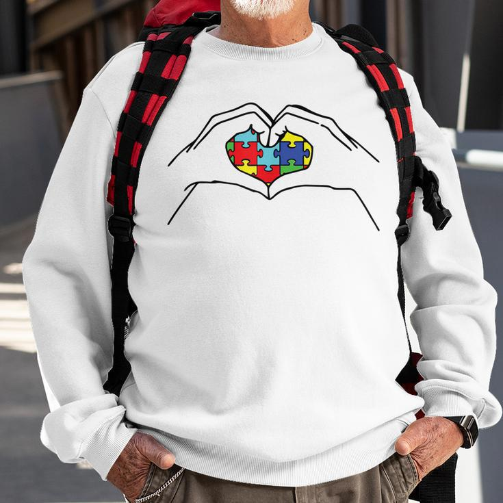 Hand Heart Autism Awareness Proud Autism Mom Sweatshirt Gifts for Old Men