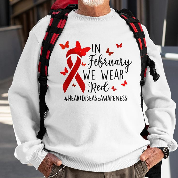 In February We Wear Red Heart Disease Awareness Month Sweatshirt Gifts for Old Men