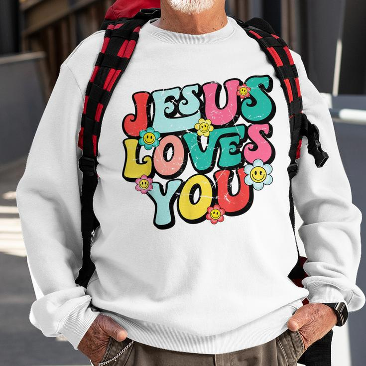 Jesus Loves You Retro Vintage Groovy Style Men Womens Sweatshirt Gifts for Old Men