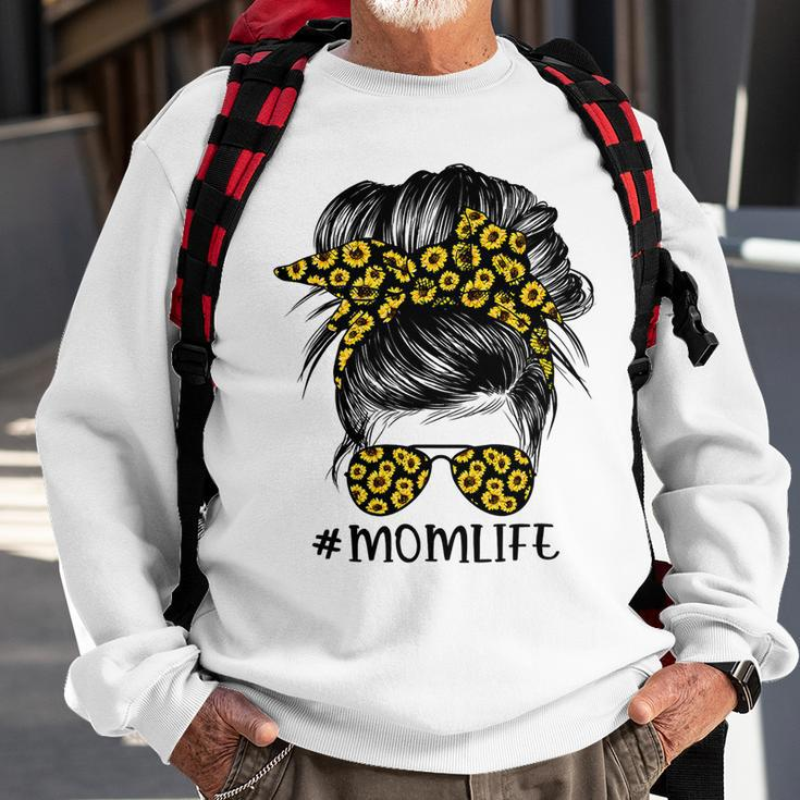 Mother Sunflowers Mom Life Messy Bun Hair Sunglasses Mothers Day Mom Sweatshirt Gifts for Old Men