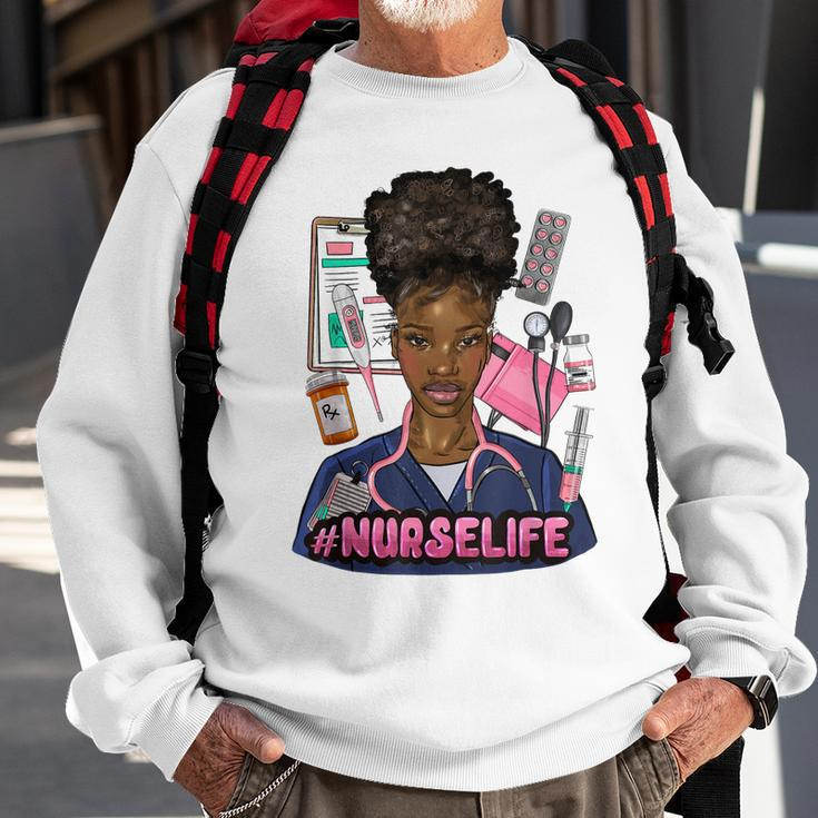 Nurse Life Messy Bun Afro Medical Assistant African American Sweatshirt Gifts for Old Men