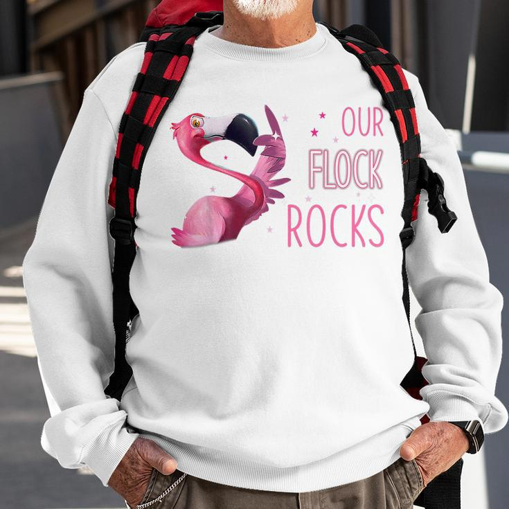 Our Flock Rocks Flamingo Mothers Day Funny Gift Sweatshirt Gifts for Old Men
