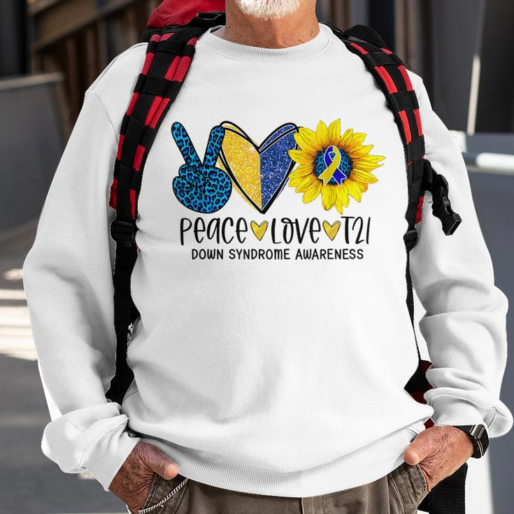 Peace Love T21 Down Syndrome Leopard Peace Sign & Sunflower Sweatshirt Gifts for Old Men