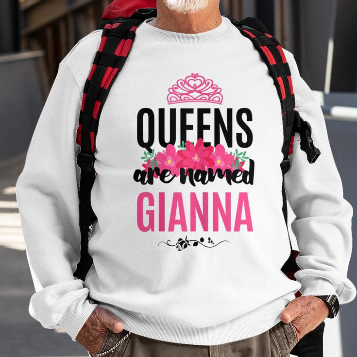 Queens Are Named Gianna Gift Pink Flower Custom Name B-Day Men Women Sweatshirt Graphic Print Unisex Gifts for Old Men