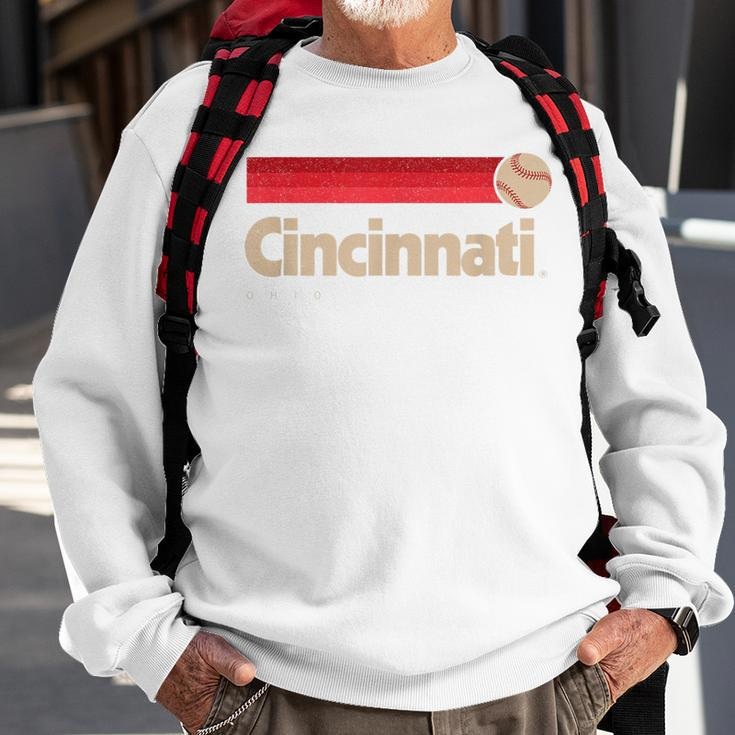 Red Cincinnati Baseball Softball City Ohio Retro Cincinnati Sweatshirt Gifts for Old Men