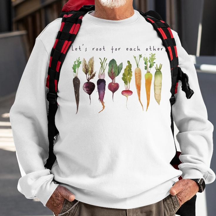 Retro Lets Root For Each Other Cute Veggie Funny Vegan Sweatshirt Gifts for Old Men