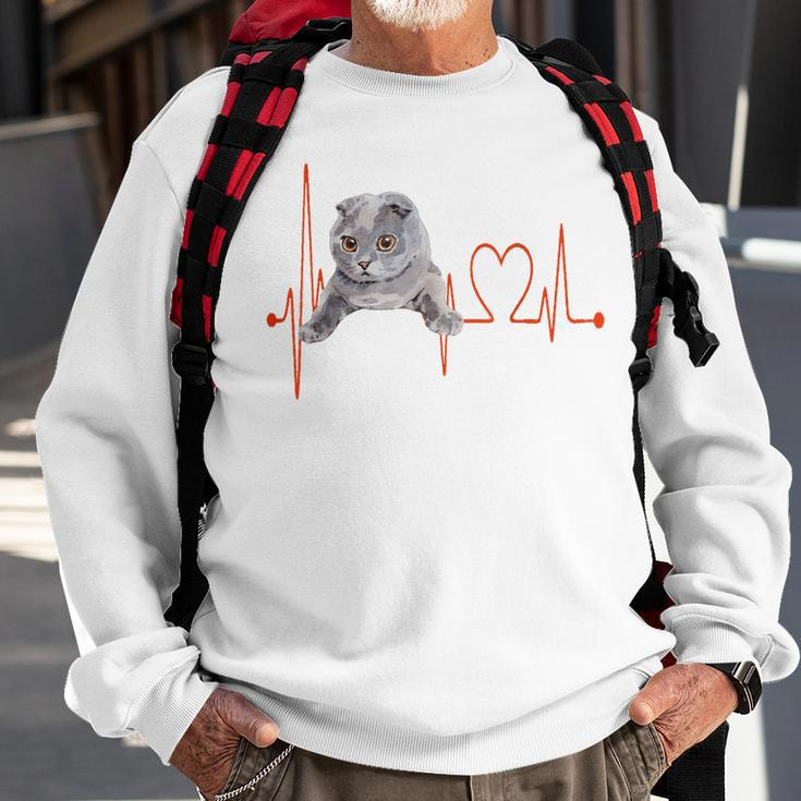 Schottische Katzen Herzschlag EKG Sweatshirt für Kätzchenliebhaber Geschenke für alte Männer