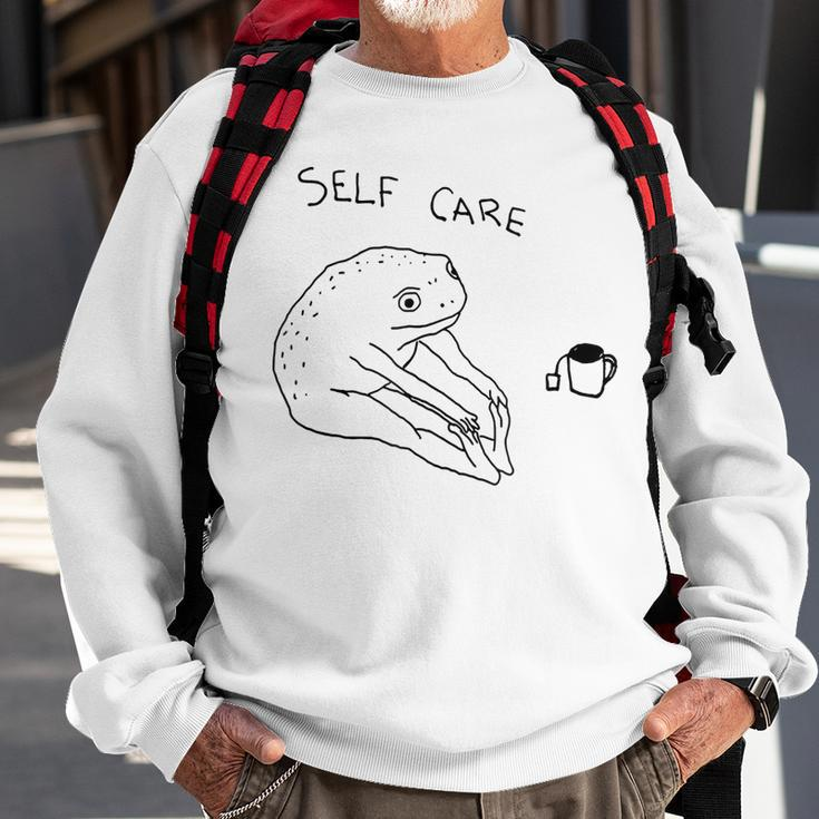 Self Care | Frog Drinking Tea Sweatshirt Gifts for Old Men
