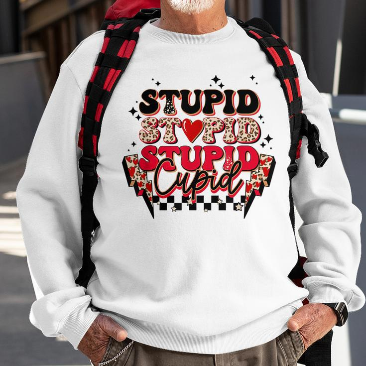 Stupid Cupid Retro Groovy Valentines Day Lightning Bolt Sweatshirt Gifts for Old Men