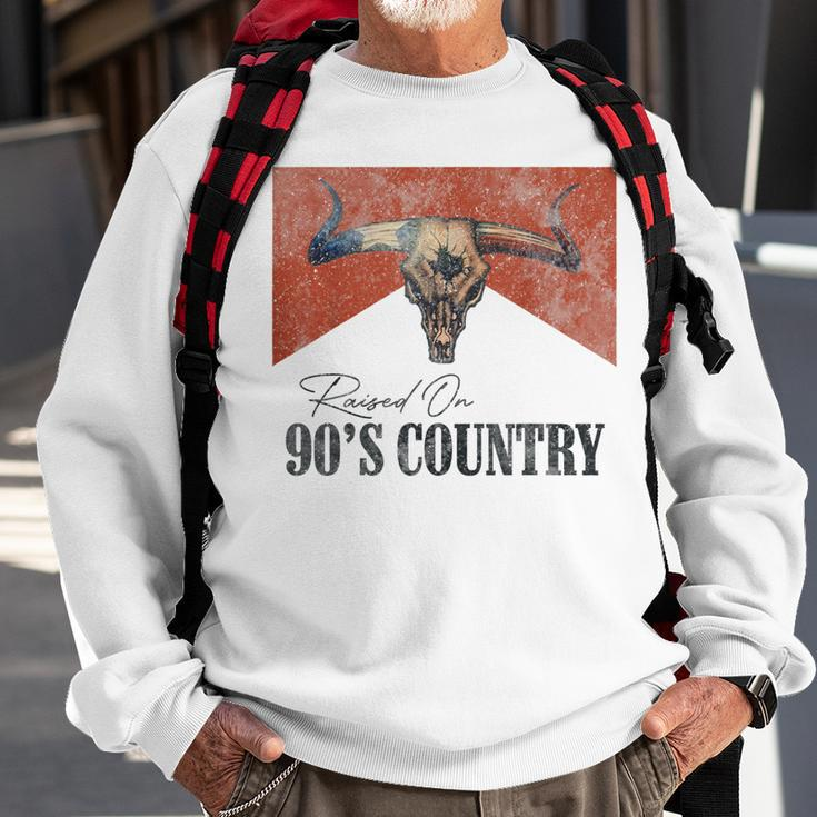 Vintage Raised On 90S Country Music Bull Skull Western Sweatshirt Gifts for Old Men