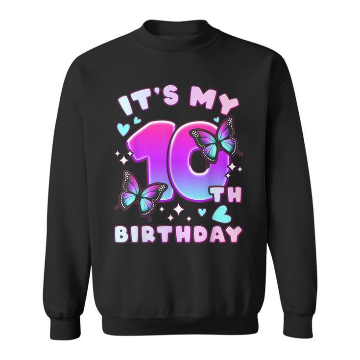 10Th Birthday Girl 10 Years Butterflies And Number 10  Sweatshirt