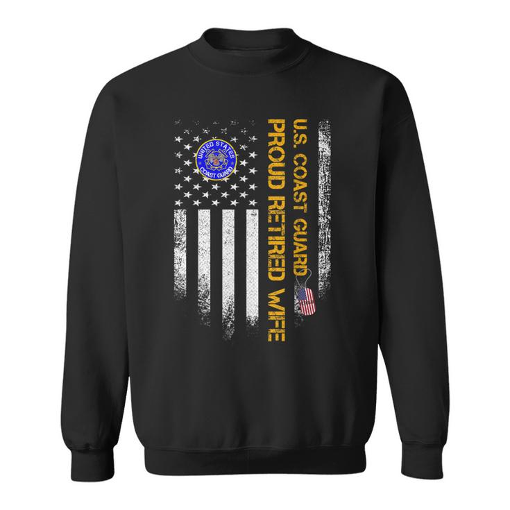Vintage Usa American Flag Us Coast Guard Proud Retired Wife  Men Women Sweatshirt Graphic Print Unisex