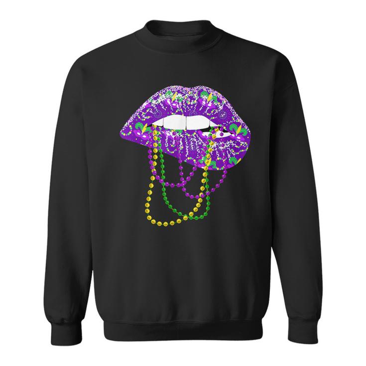 Mardi Gras Lips Queen Carnival Costume Purple & Gold Funny  Sweatshirt