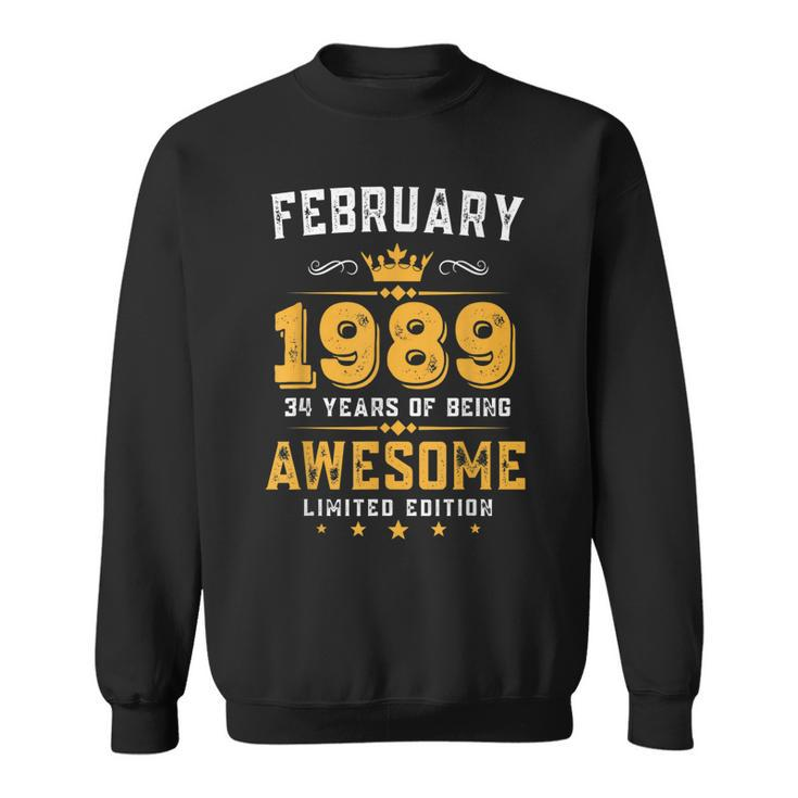 34 Years Old Gifts Vintage February 1989 34Th Birthday  Sweatshirt