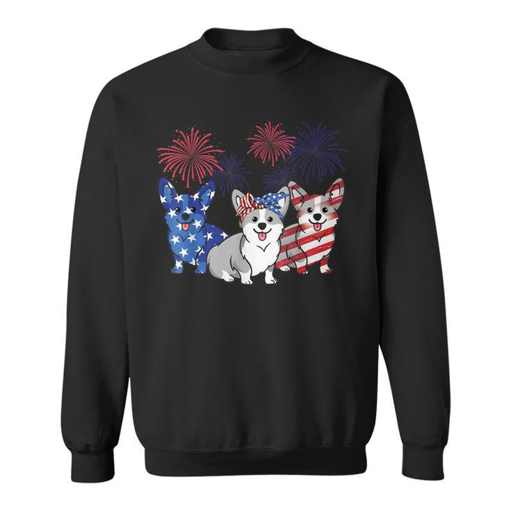 4Th Of July American Flag Corgi Patriotic Dog Mens Womens  Sweatshirt